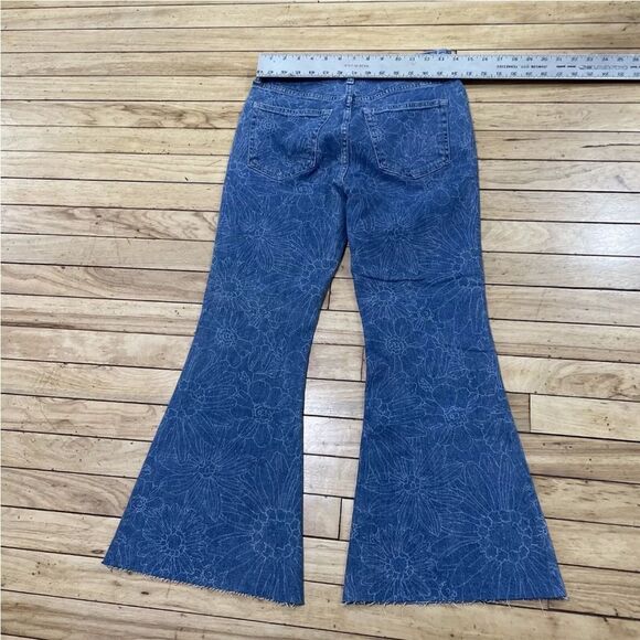 FOREVER 21 PREMIUM Womens Jeans Blue Floral Bell  Bottom Flare Hippie Denim 28 - Picture 4 of 16
